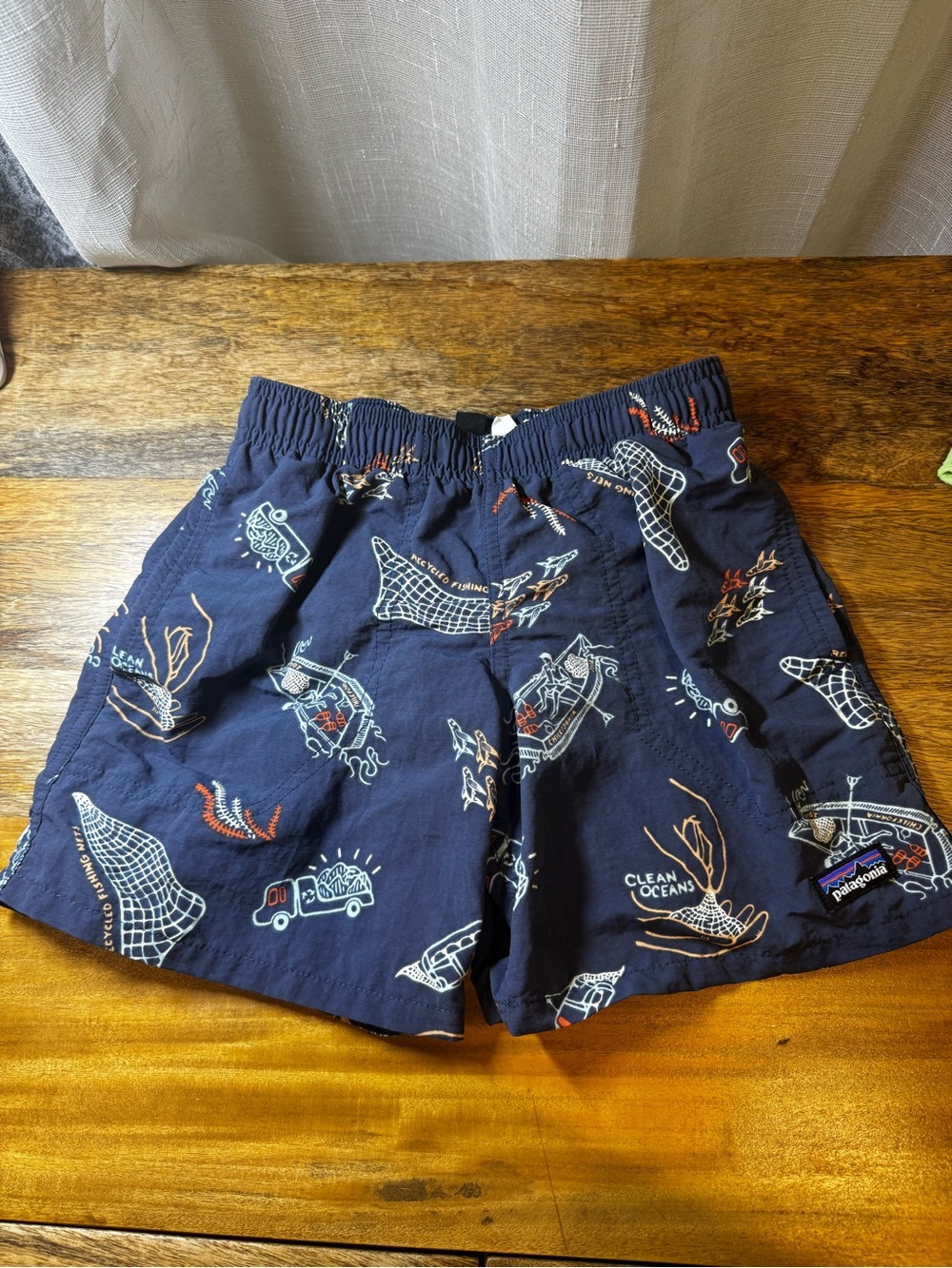 Patagonia Navy Blue 'Clean Oceans' Printed Swim Shorts